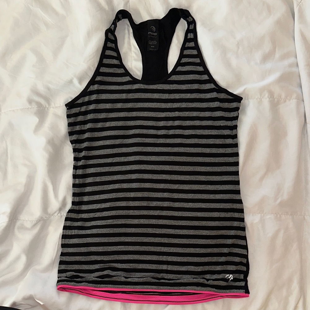 MPG Black and Gray Striped Women's Tank Top with Pink accent Size: M Medium
